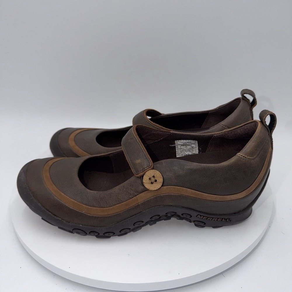 Merrell Plaza Emme Shoes Womens Size 9 Brown Leather Mary Jane Slip On Wedge